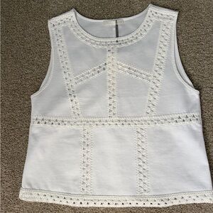 Zara White Crochet Trim Sleeveless Top